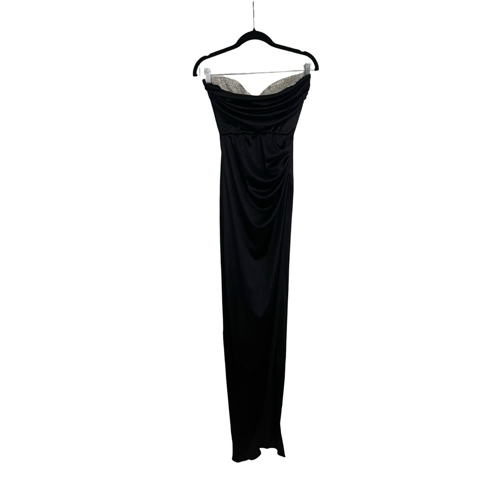 Lucy In The Sky Black Medium Maxi Gown Formal Dress Strapless Rhinestones Prom